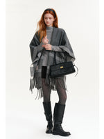 Contrast Plaid Fringed Knit Shawl