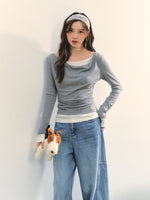 Dangle Collar Fake Two-Piece Color-Blocked Blouse
