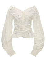 White Ruffled Off Shoulder Textured Blouse