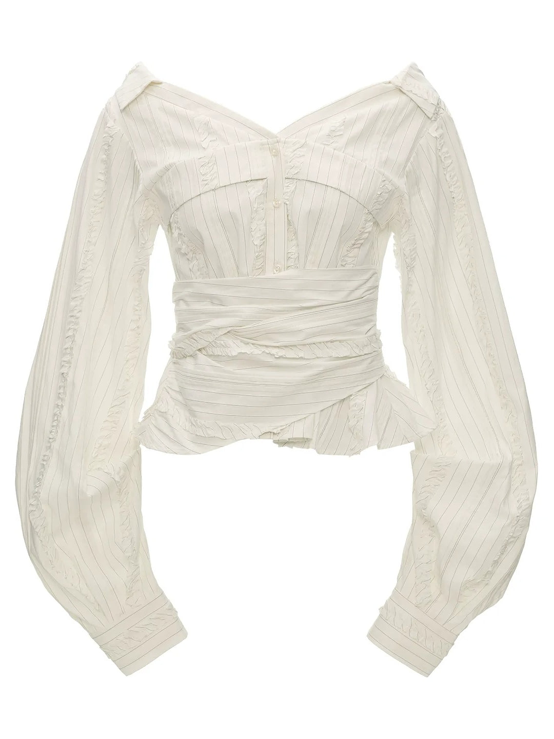 White Ruffled Off Shoulder Textured Blouse