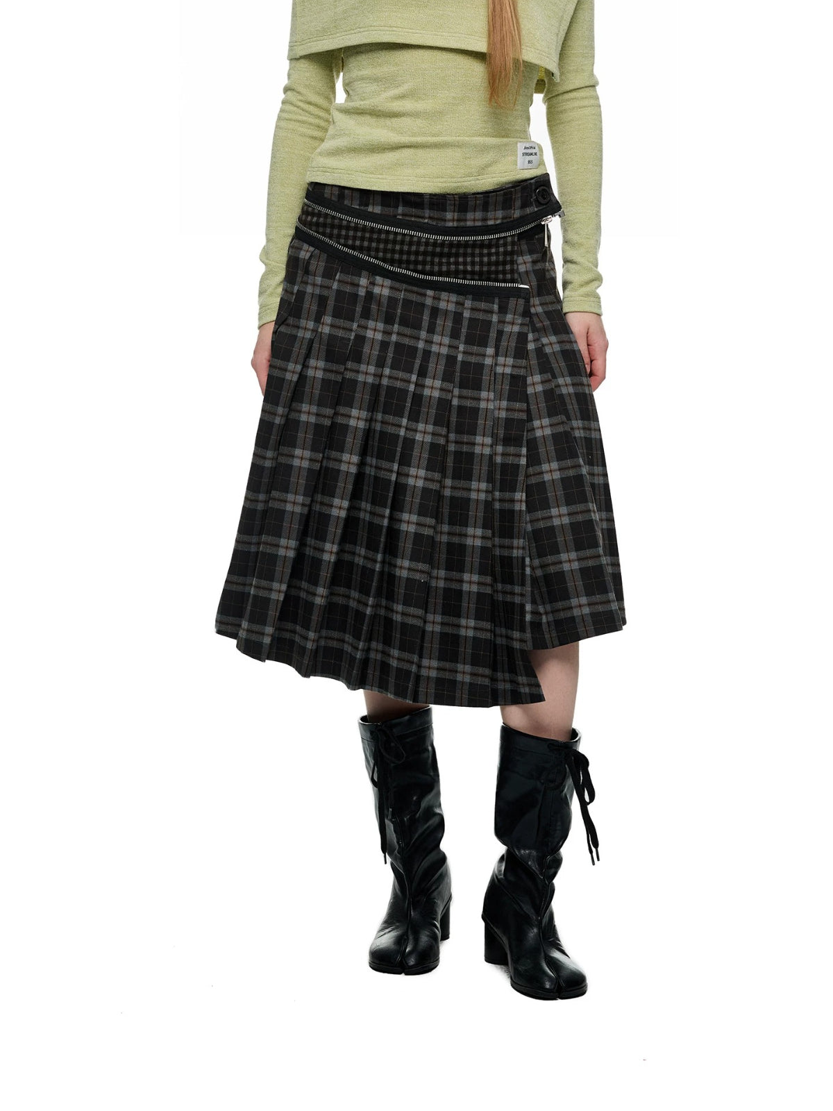 Asymmetric Pleated Midi Skirt