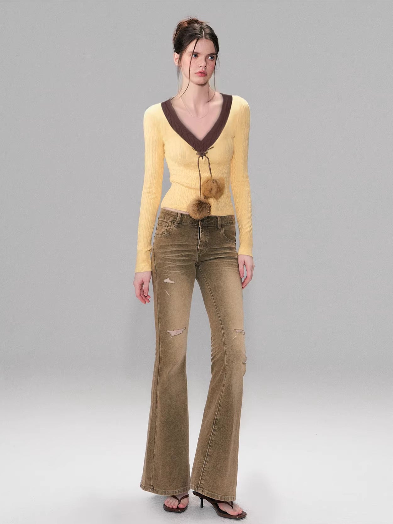 Detachable Fur Collar Knit Top