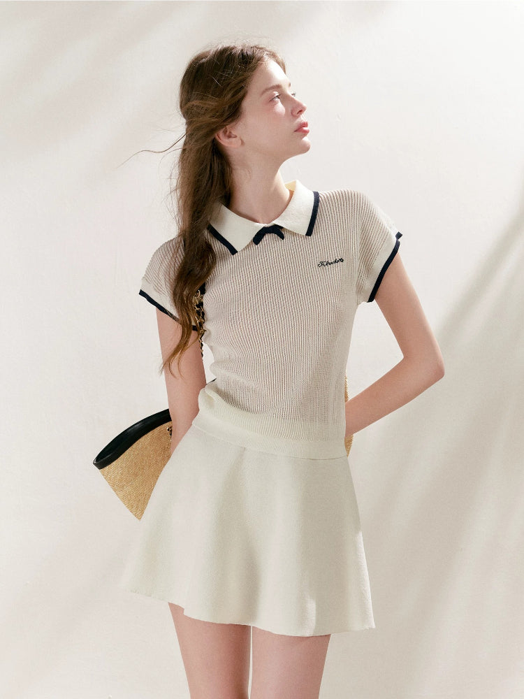 White Bow Polo Top &amp; Skirt Set
