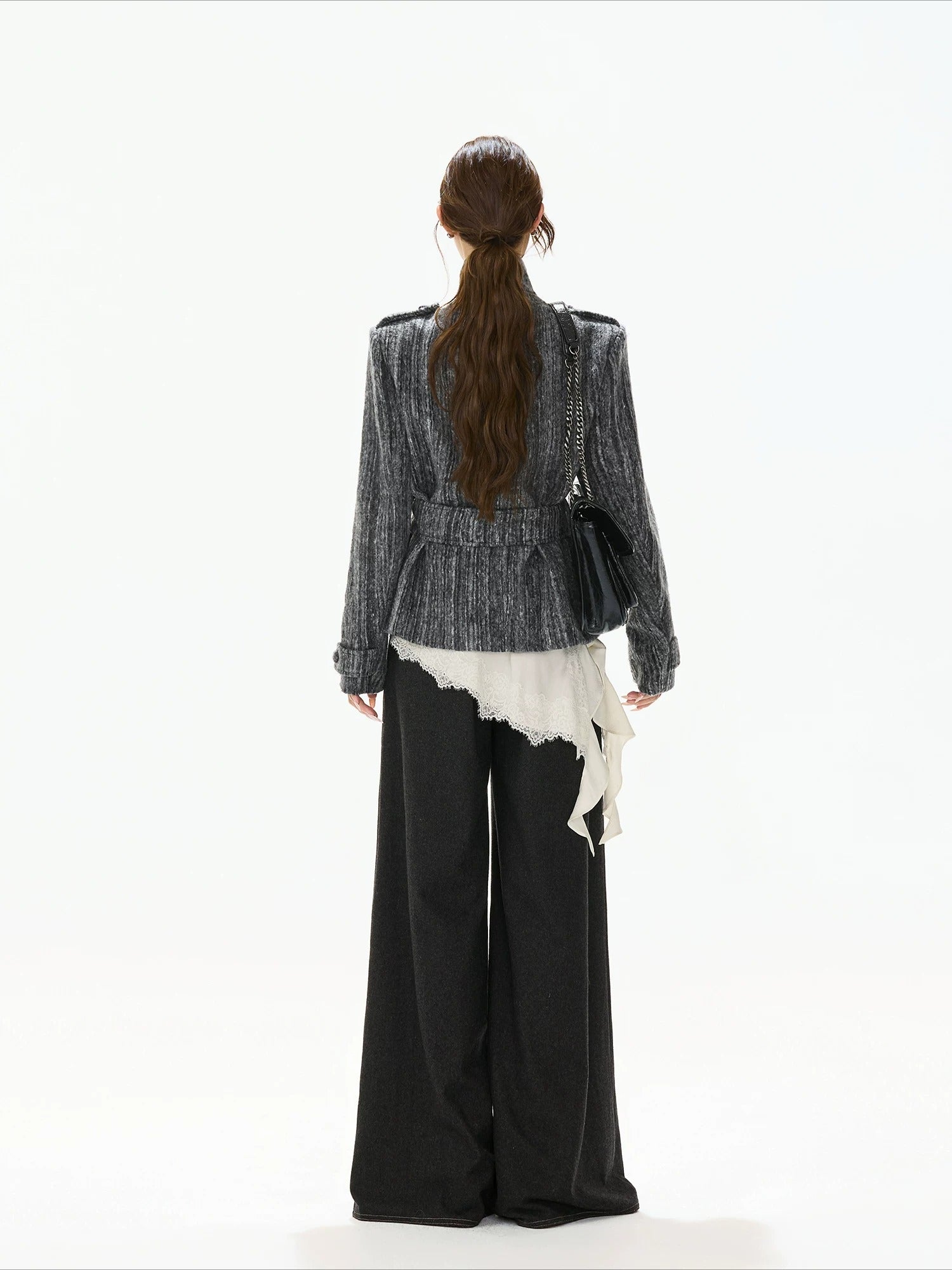 Gray Belted Tweed Coat