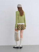 Green Contrast Layered Knit Cardigan