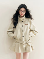 Pleated Hem Belted Trench