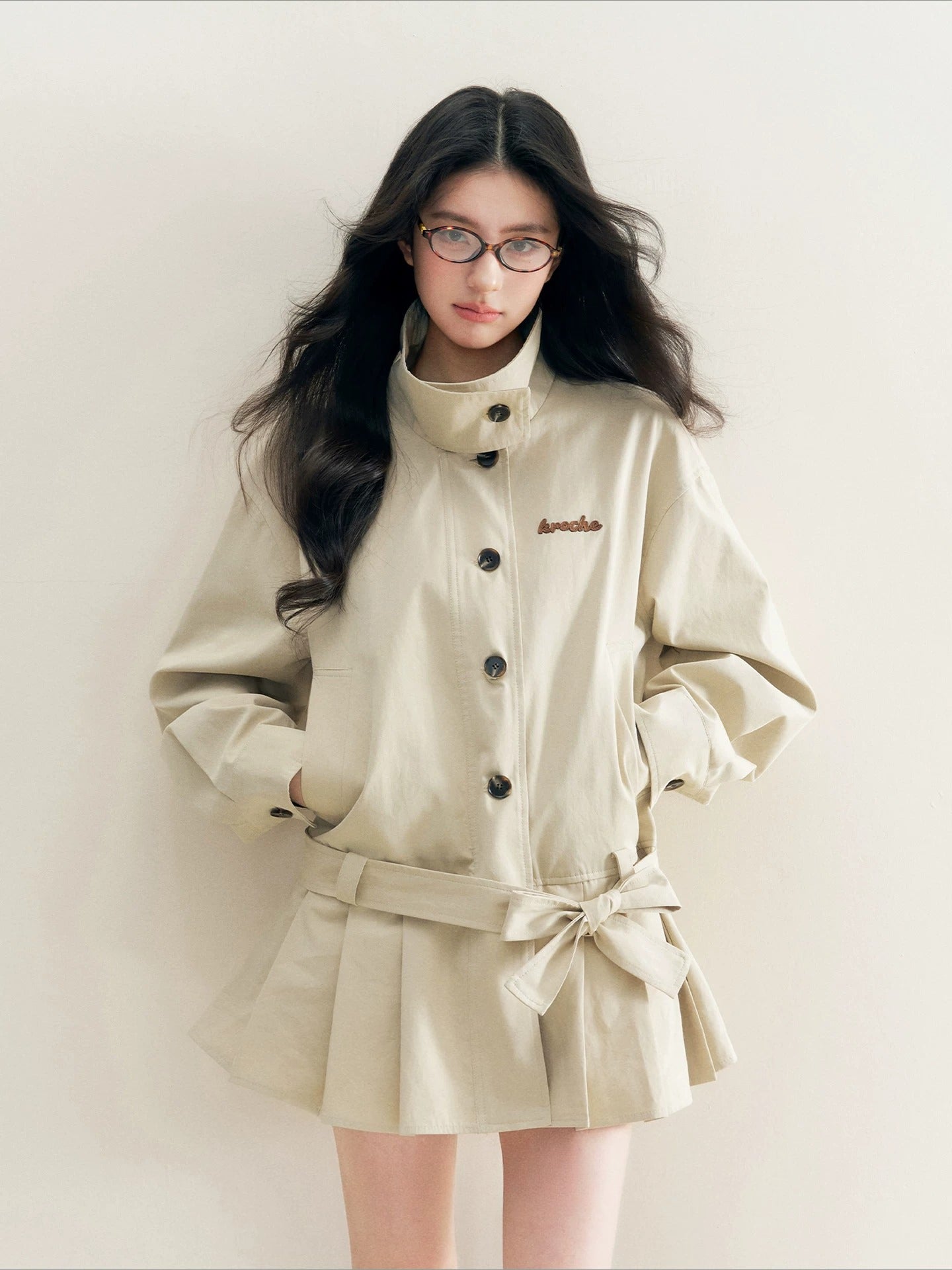 Pleated Hem Belted Trench