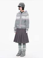Gray Hooded Zip Knit Cardigan