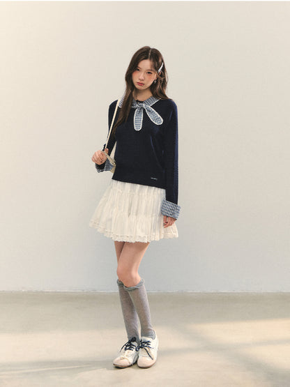 Cable Knit Checkered Sweater