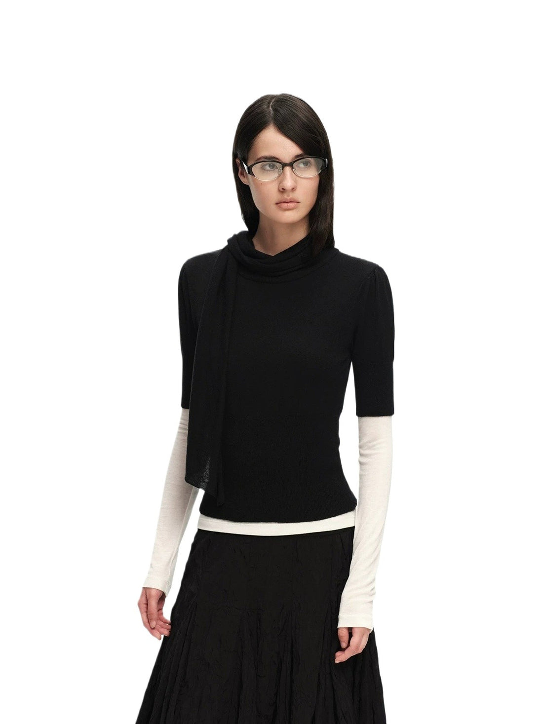 Scarf Sleeve Knit Top