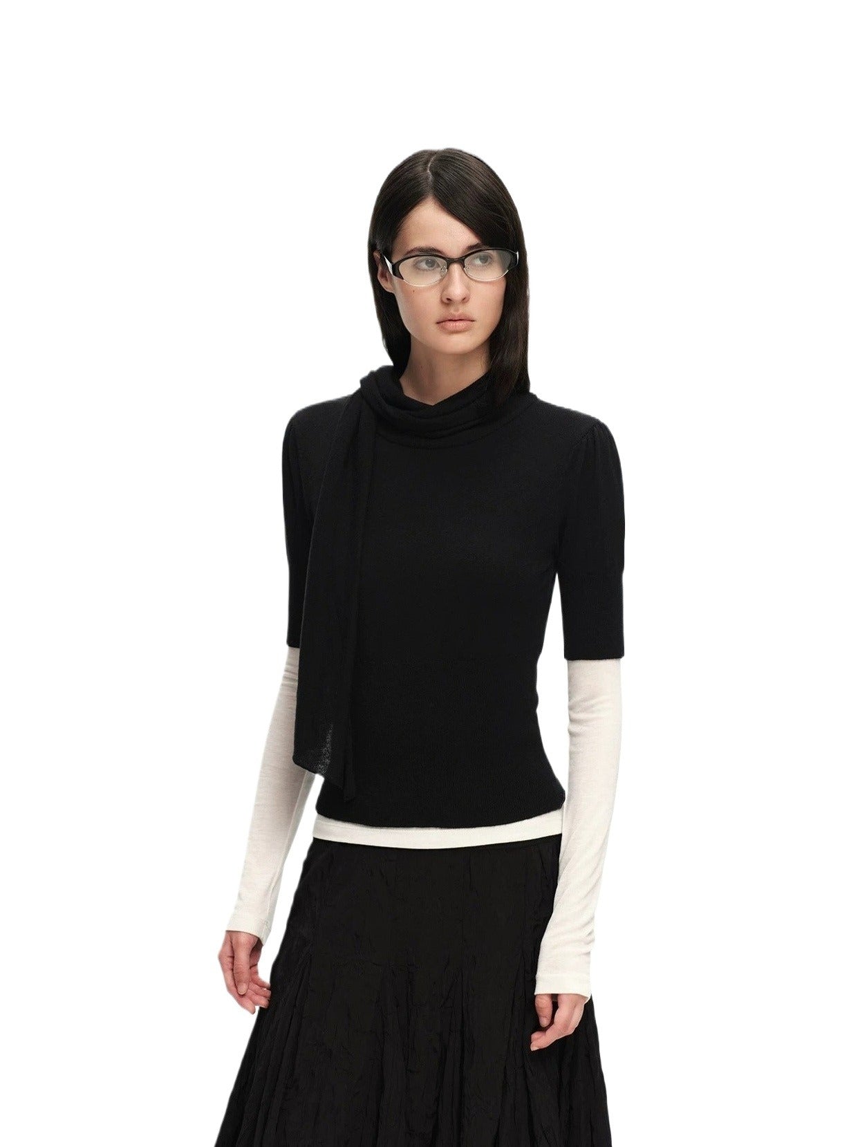 Scarf Sleeve Knit Top
