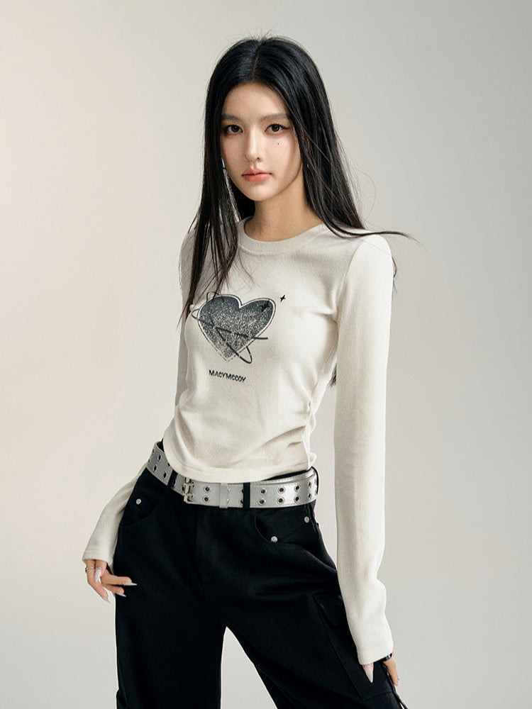 Off-white &amp; Black Heart Printed T-shirt