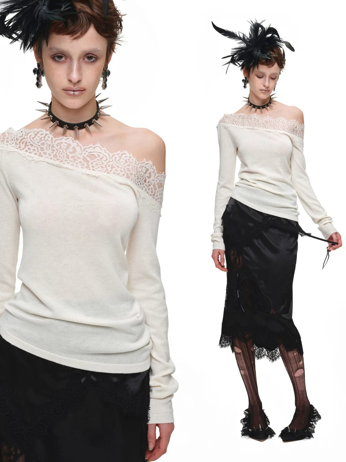 Lace Shoulder Knit Top
