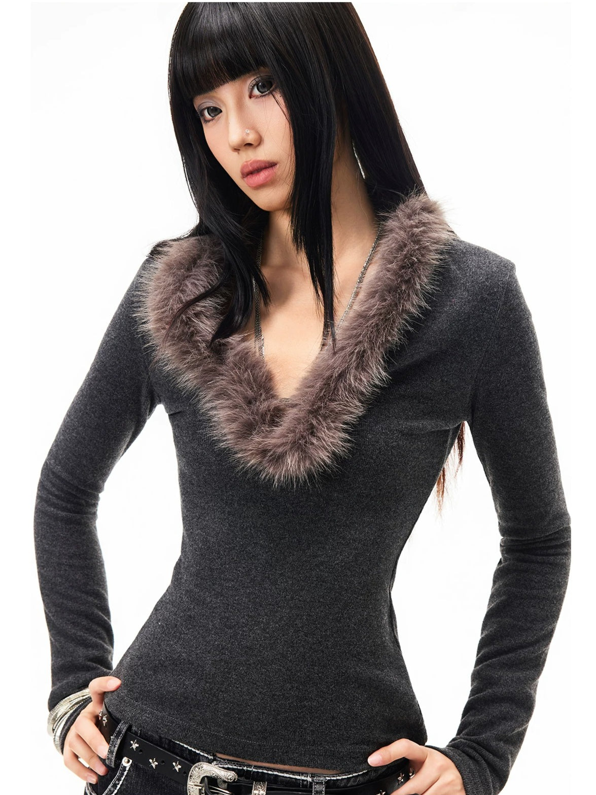 Fuzzy Collar Top