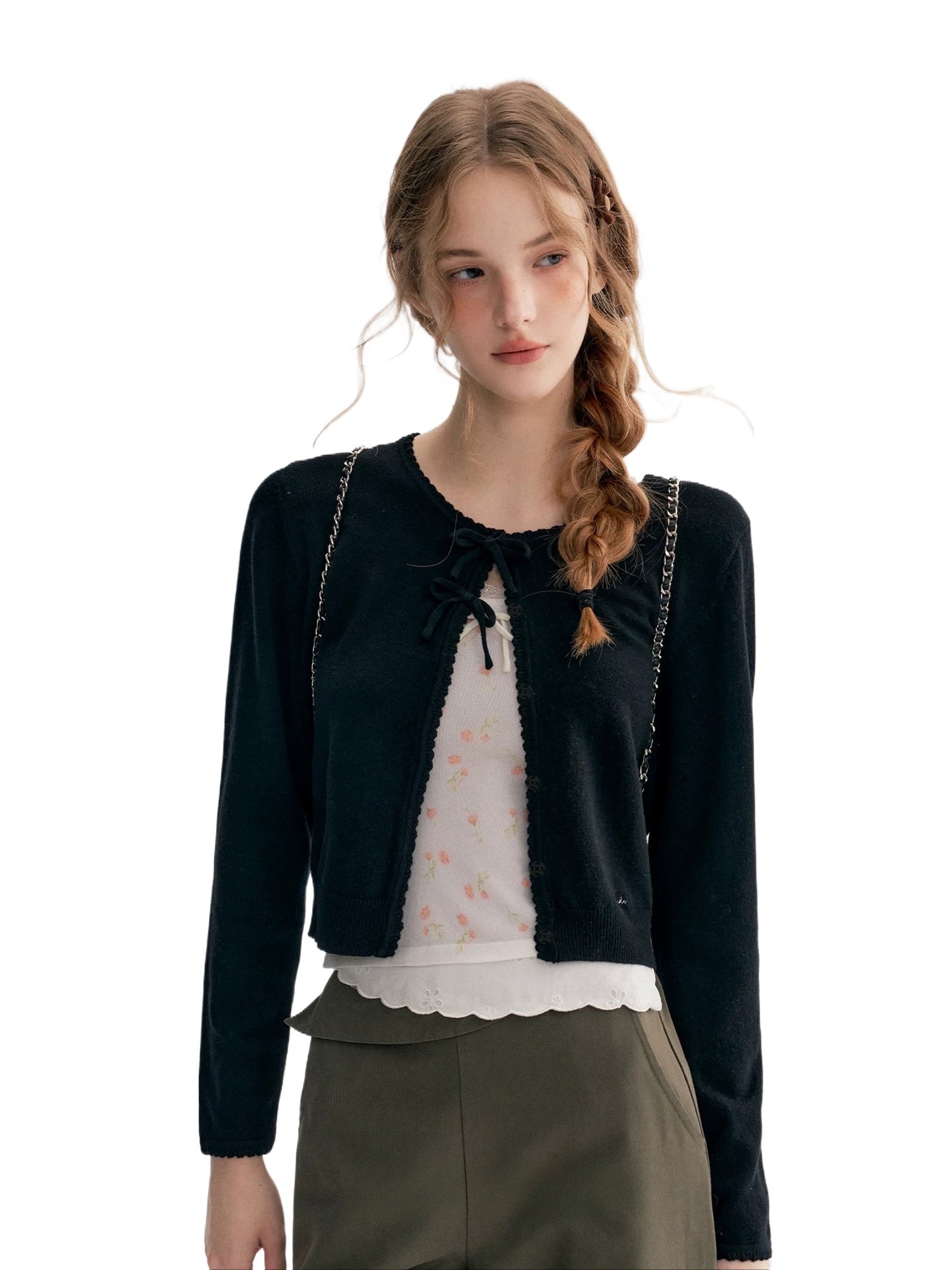 Black Double Bow Cardigan