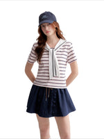 Sailor Collar Striped T-shirt