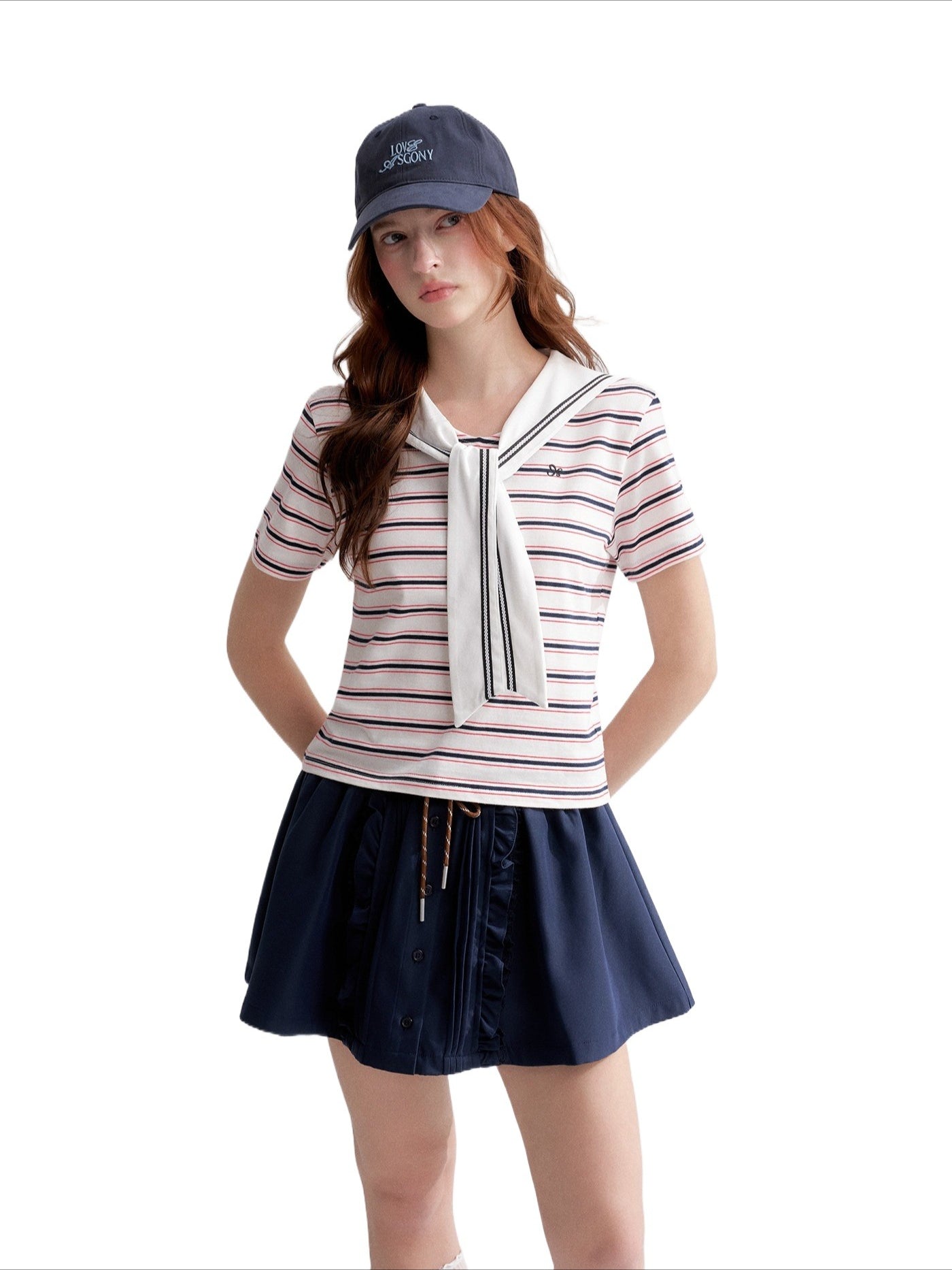 Sailor Collar Striped T-shirt