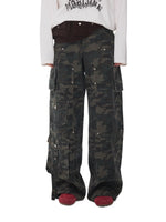Washed Camo Multi-Pocket Cargo Wide-Leg Pants