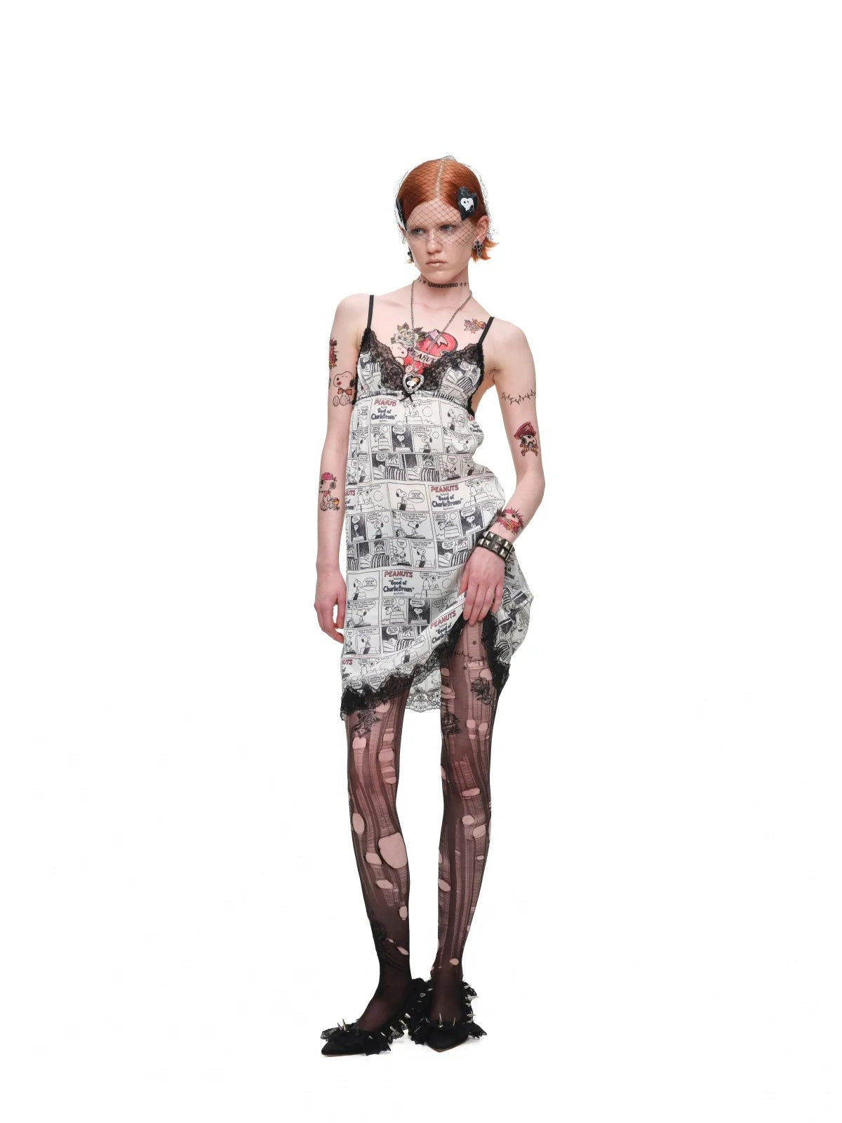 Vintage Comic Print Lace Cami Dress