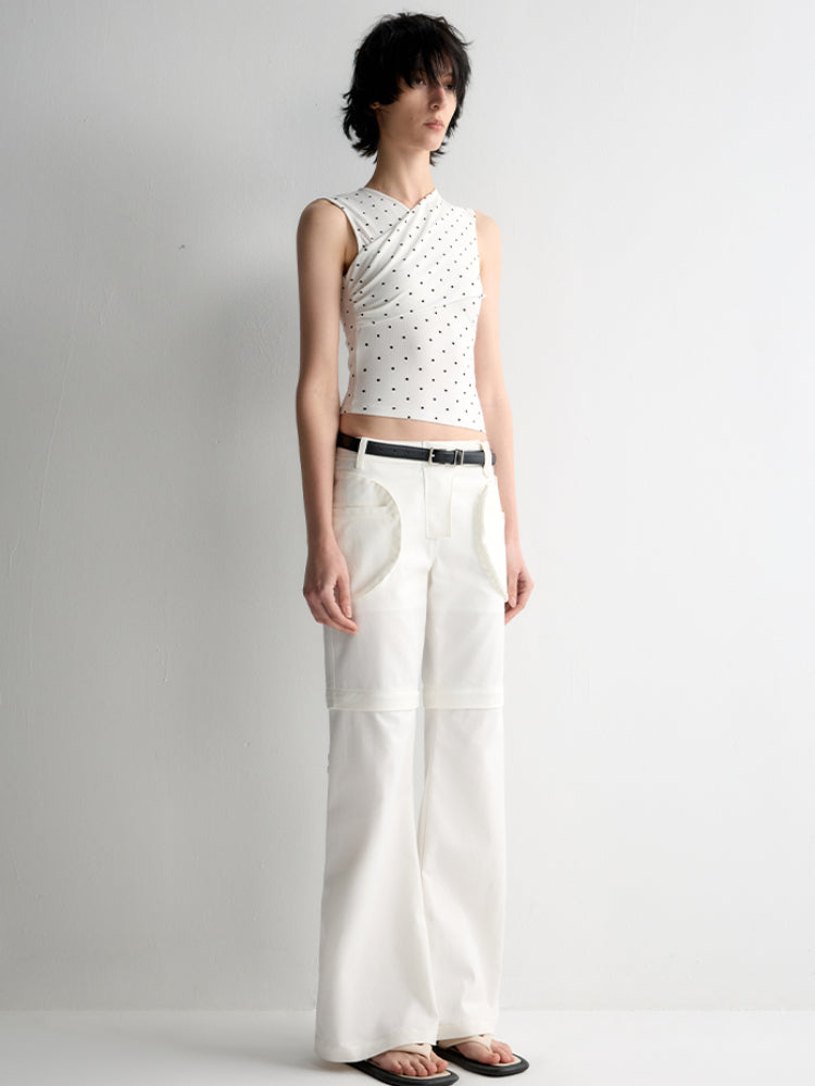 Two-Piece Polka-Dot Printed Sleeveless Vest