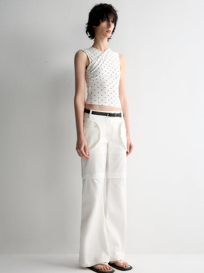 Two-Piece Polka-Dot Printed Sleeveless Vest