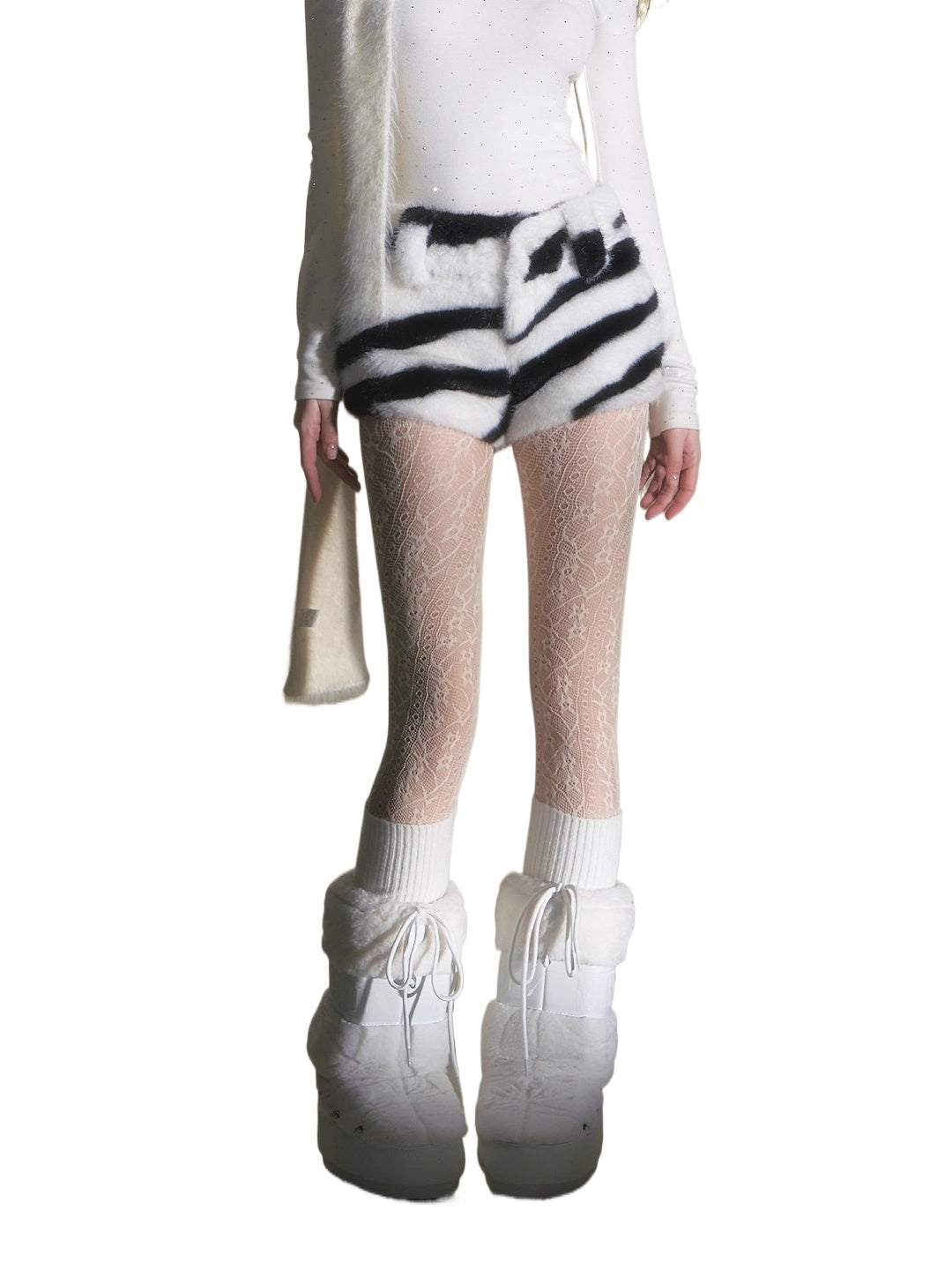 Zebra Print Faux Fur Shorts