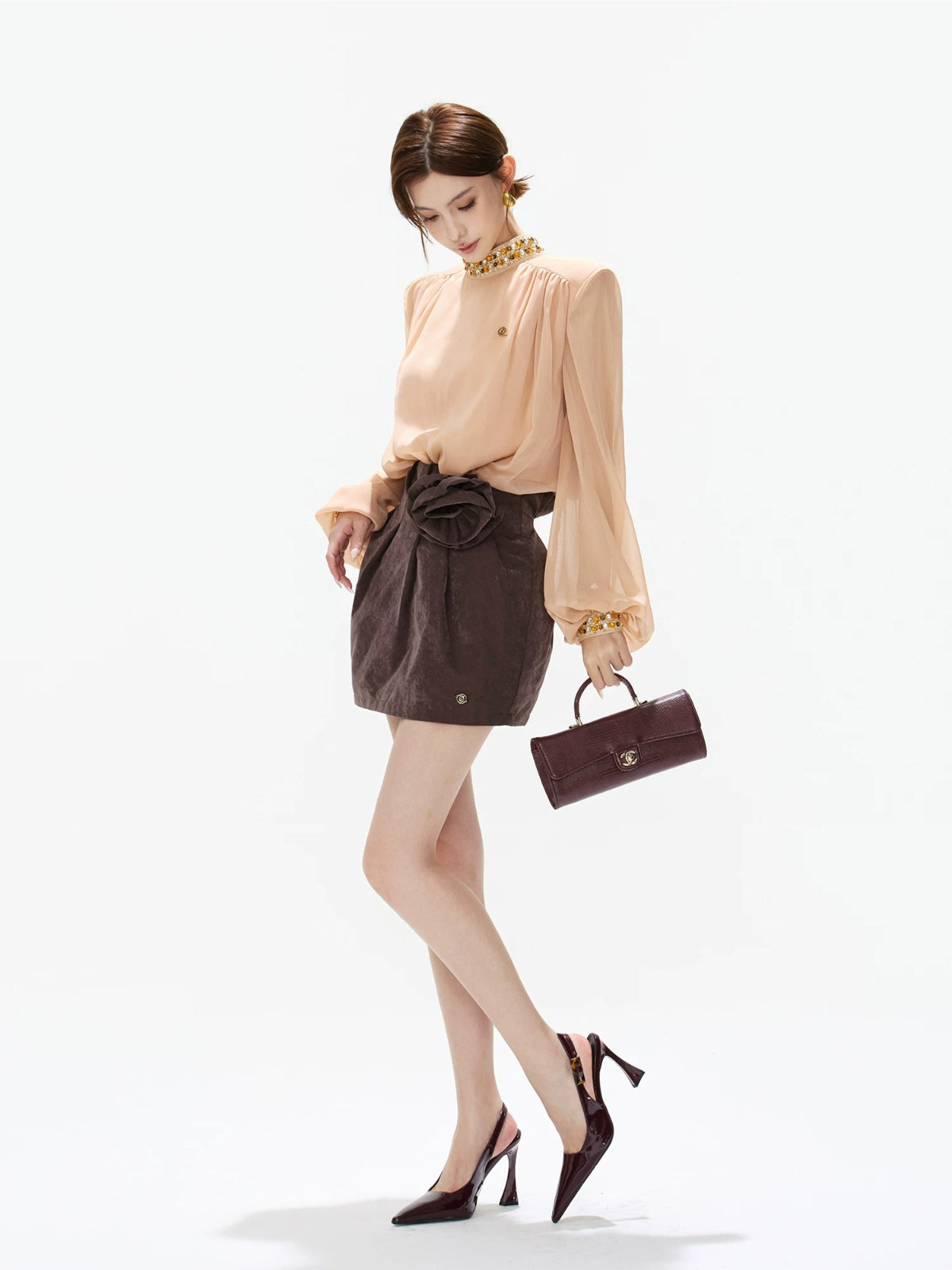 Pleated High-Waist Bubble Skirt