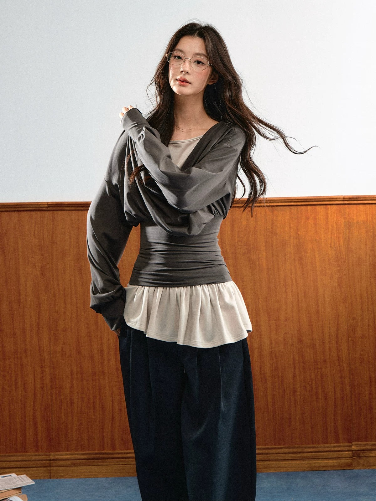Draped Ruched Layered Top Set