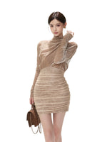 Lace Cowl Neck Velvet Mini Dress