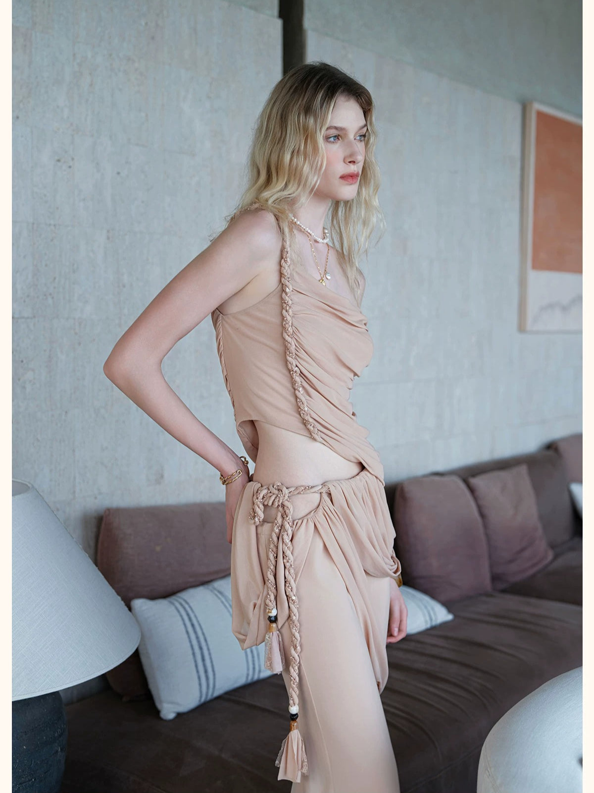 Lace Tie Top Flare Pants Set