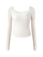 Color-block Two-piece Integrated Strap Layered T-shirt Top