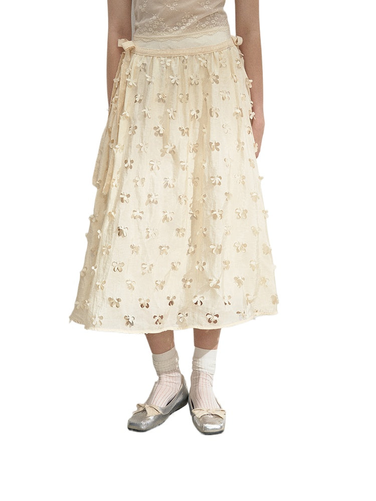 Beige 3D Hollow Floral Umbrella Skirt