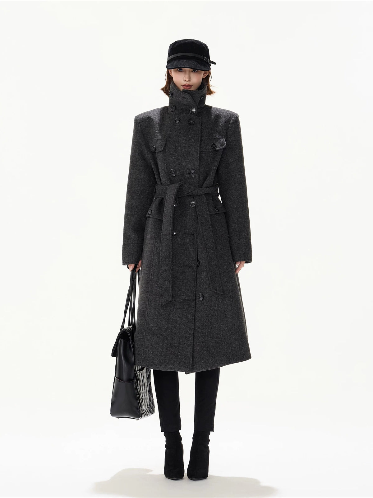 Gray Double Breasted Wool Coat