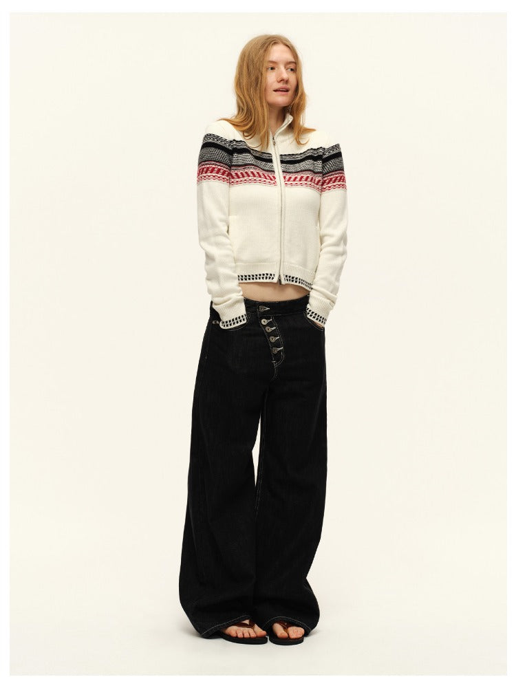 Asymmetric Button Straight Jeans
