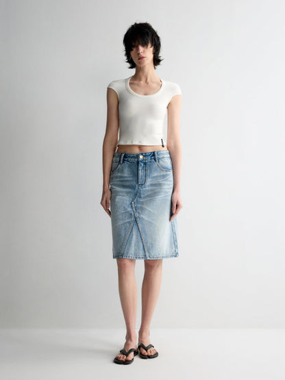 Deep U-Neck Ruffled Short Sleeve T-shirt