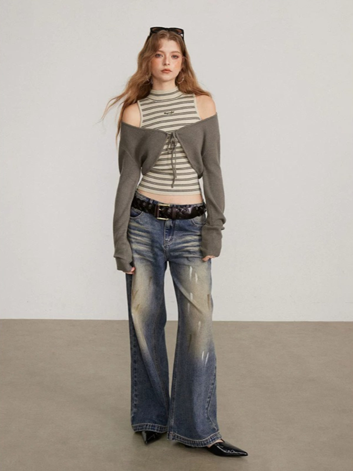 Contrast Stripe Vest Layered Set