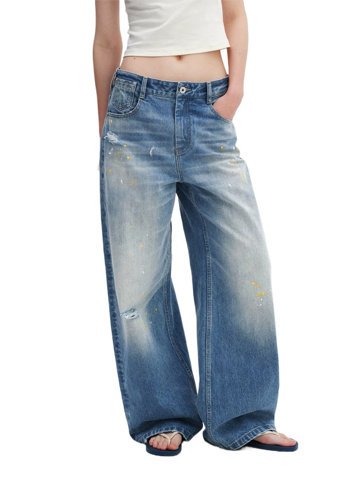 Vintage Washed Flared Low-Rise Jeans
