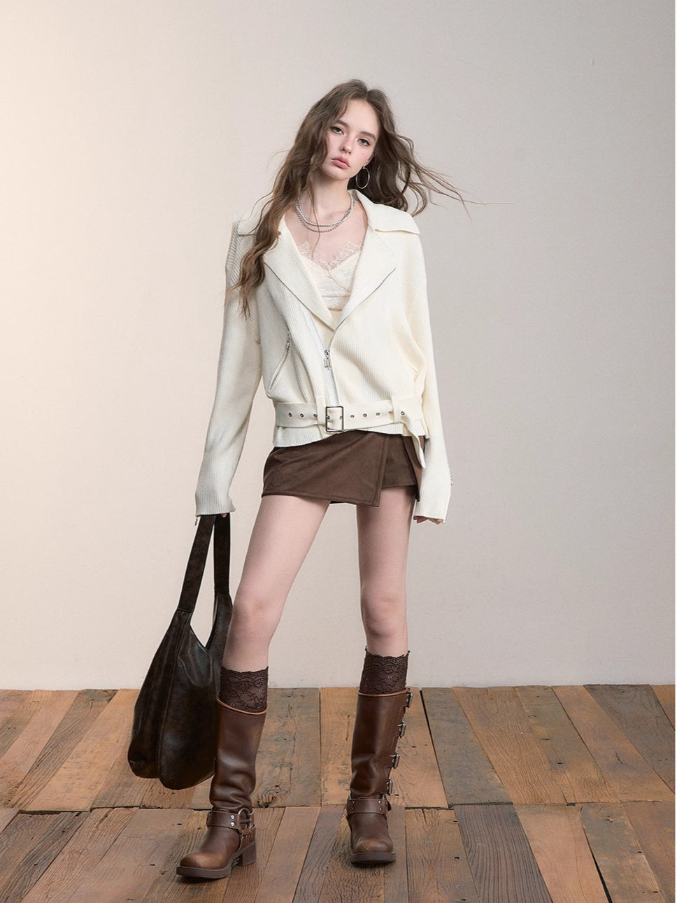 Black & Off-white Heavy Zip Knit Jacket