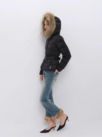 Fur Collar Belted Down Jacket