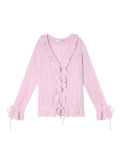 Mohair Ruffle Knit Cardigan