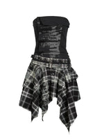Graffiti Ruched Plaid Bustier Dress