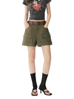 Multi-Pocket Rolled Hem Cargo Shorts