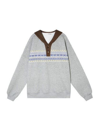 Contrast Patchwork Hooded Fleece Sweatshirt