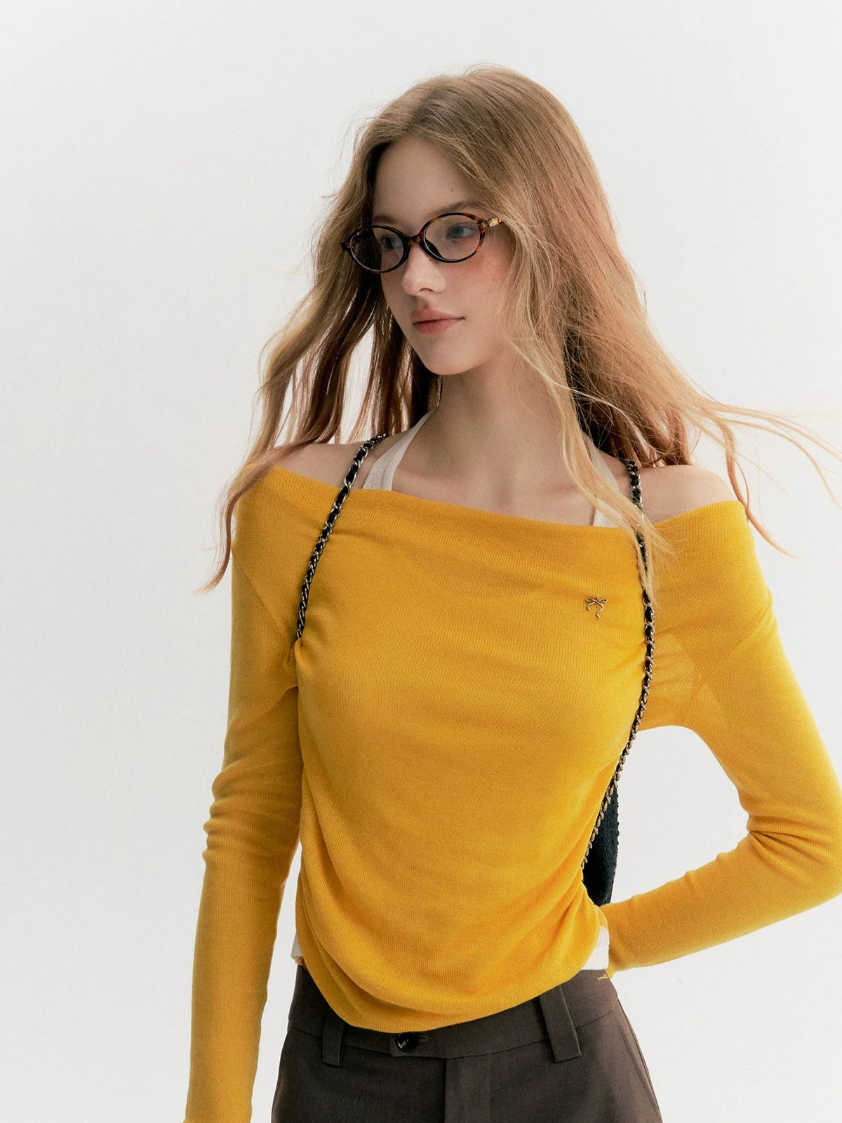 Off Shoulder Knit 2-in-1 Top