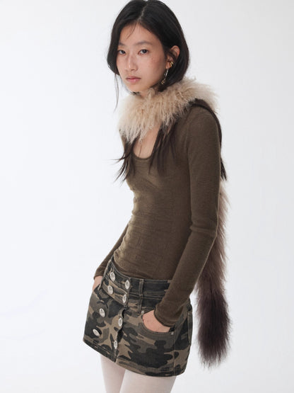 Crewneck Textured Open-Knit Wool Sweater