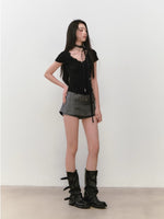 Acetate Lace Backless Beaded Short-sleeve T-shirt