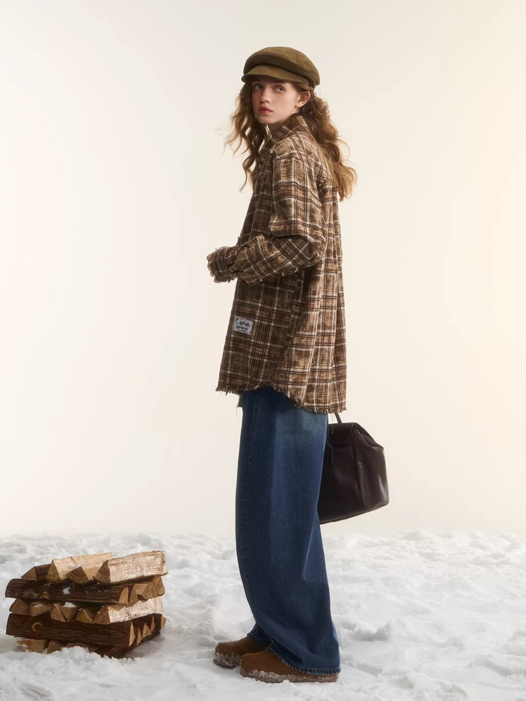 Brown Plaid Lace Trim Shirt