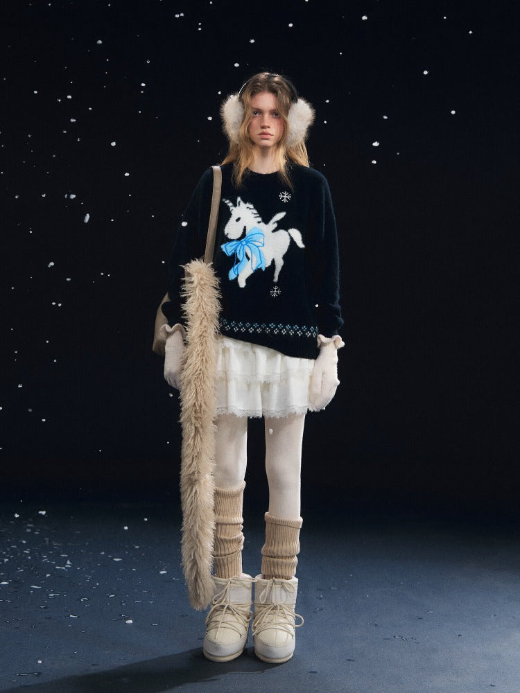 Lace-Panel Velvety Tiered Skirt