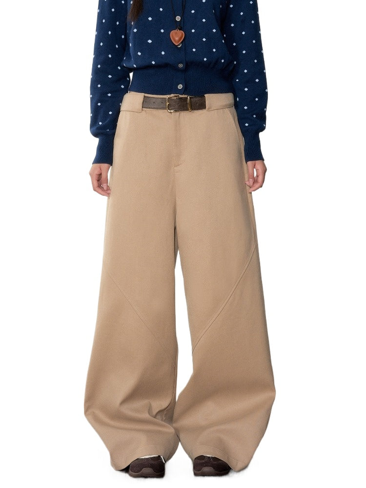 Khaki Wide-Leg Trousers