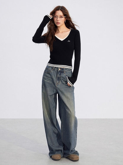 V-Neck Knit Slim Top